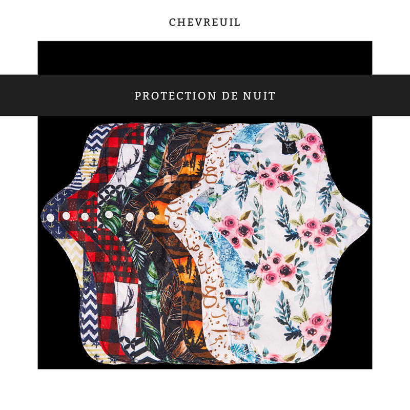 Chevreuil | Serviettes hygiéniques avec fleurs de silicone | Protection de nuit